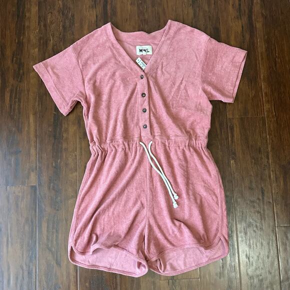 MADEWELL MWL Towel Terry Romper Dusty Rose Drawstring Waist Summer NWT - Picture 5 of 15